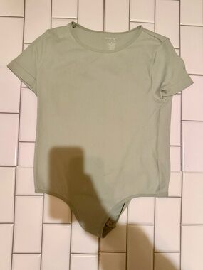 No Comment Ribbed Short Sleeve Bodysuit in Sage Green